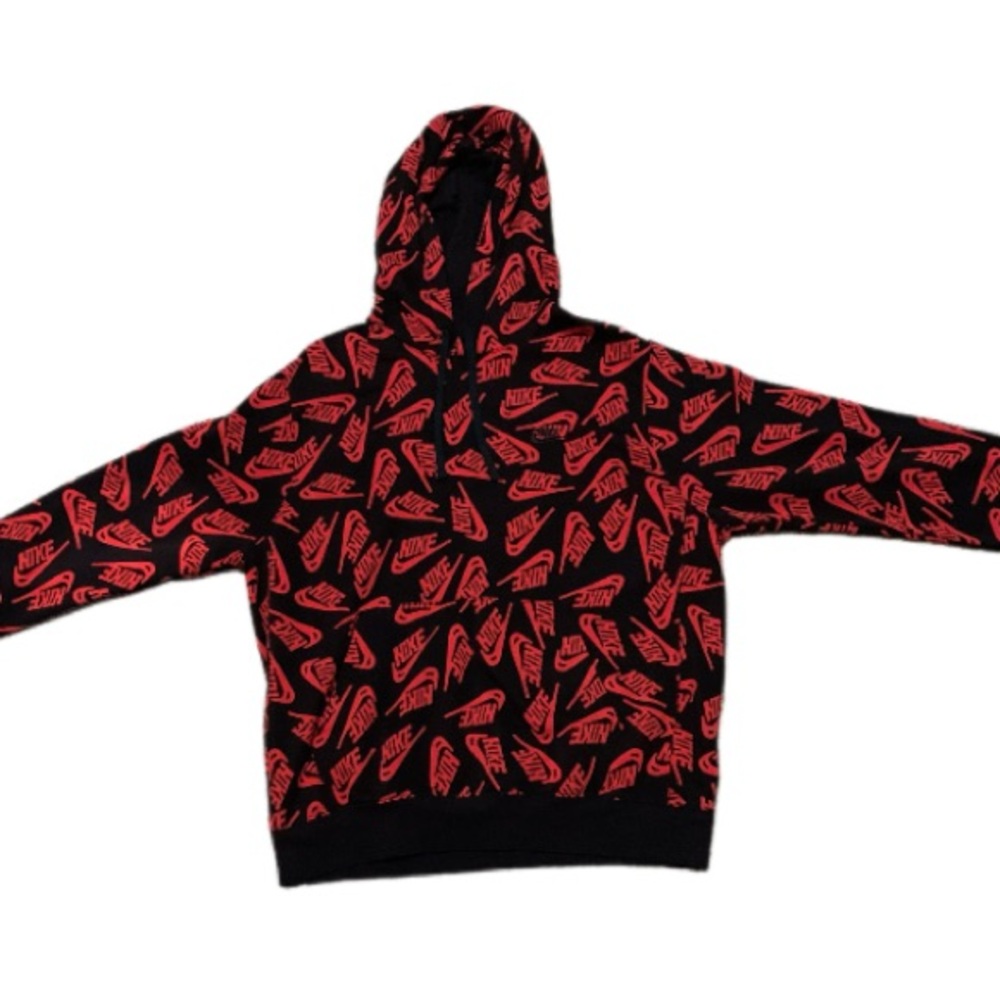 Nike Black Hoodie with Red Logo Pattern